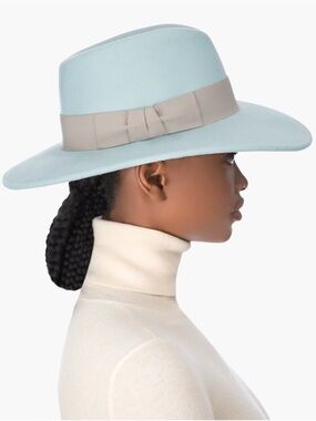 NWT Eric Javits Misty Blue Wool Zora Felt Fedora Hat Water Repellant Luxury